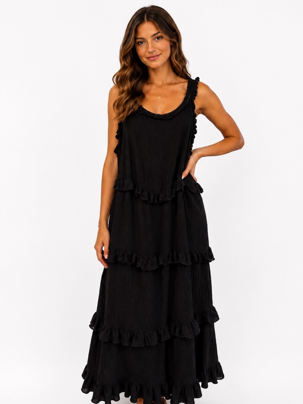 Ava & Viv Black Tiered Ruffle Maxi Dress